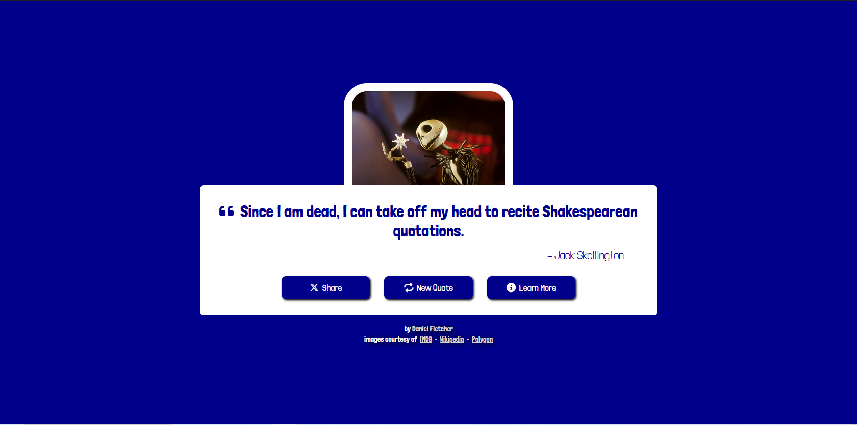 Random quote generator with a character's image and some quote they have said